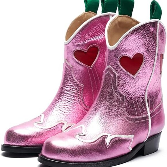 Girls Cowboy Boots Mid-Calf Western Cowgirl Riding Shoes Kids Pull-On - Picture 1 of 6